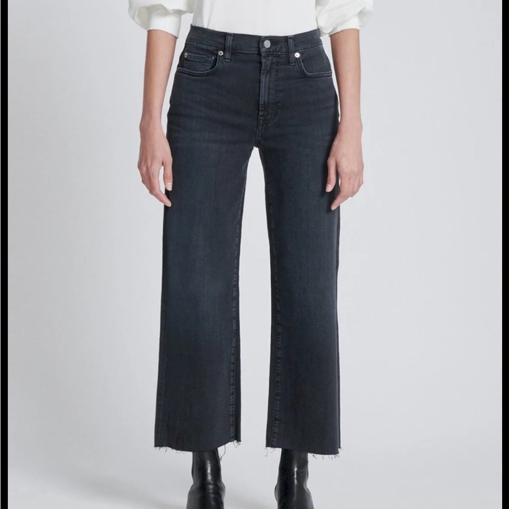 7 For All Mankind Women's Cropped Alexa Black Wide-Leg Jeans